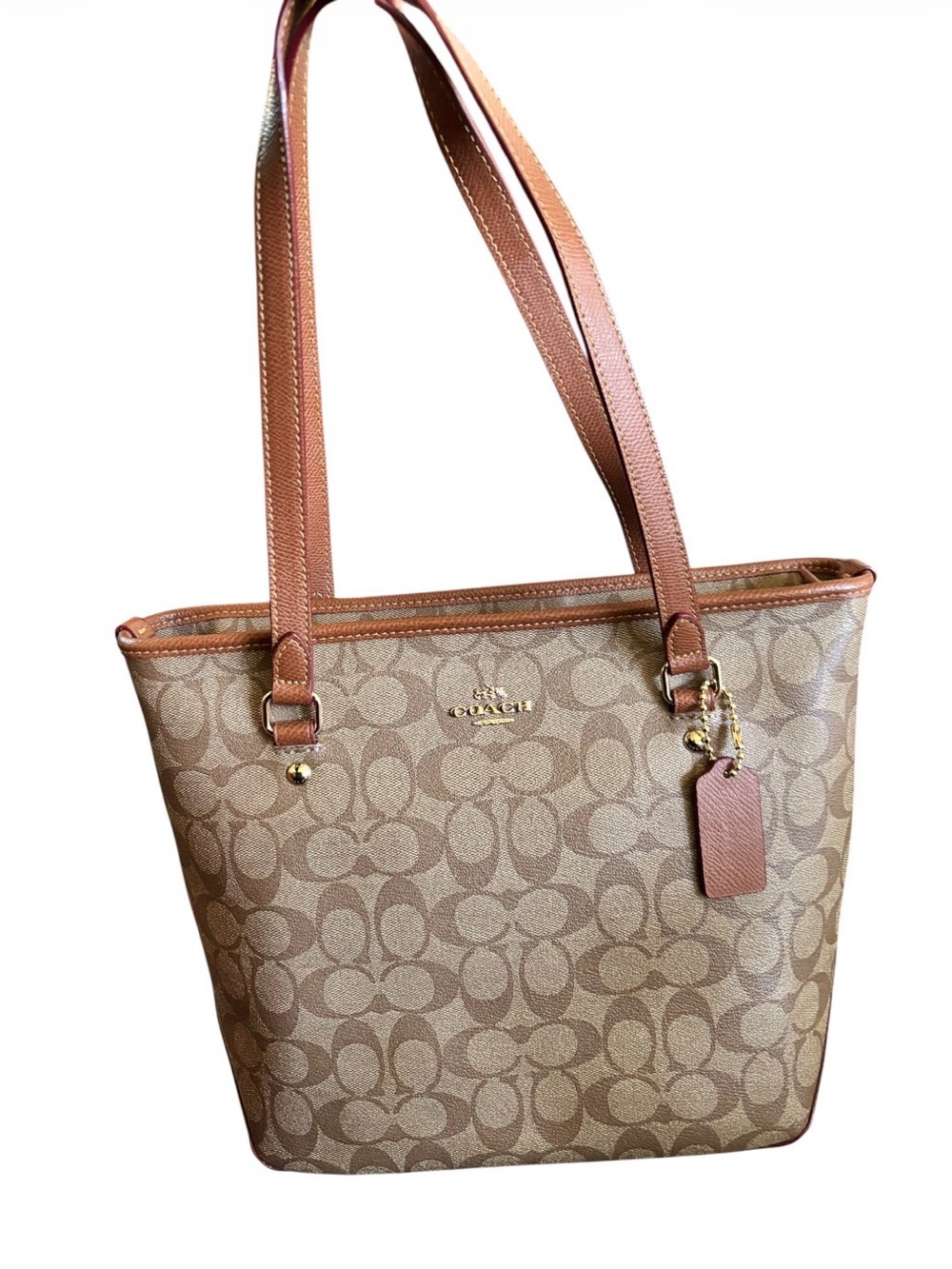 Coach Brown Signature Canvas Tote with Leather Trim
